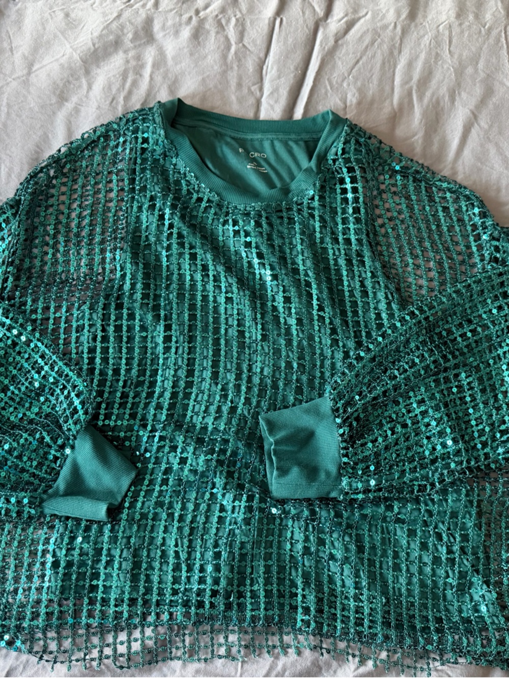 Pilcro for Anthropologie Teal Sequin Mesh Pullover